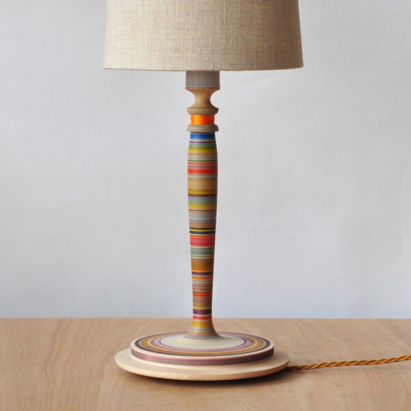 wooden striped table lamp